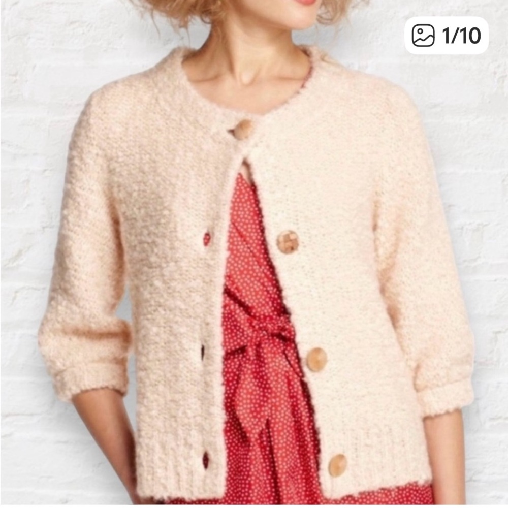 HWR Monogram Anthropologie 3/4 sleeve boucle cardigan w/ wood buttons sz S